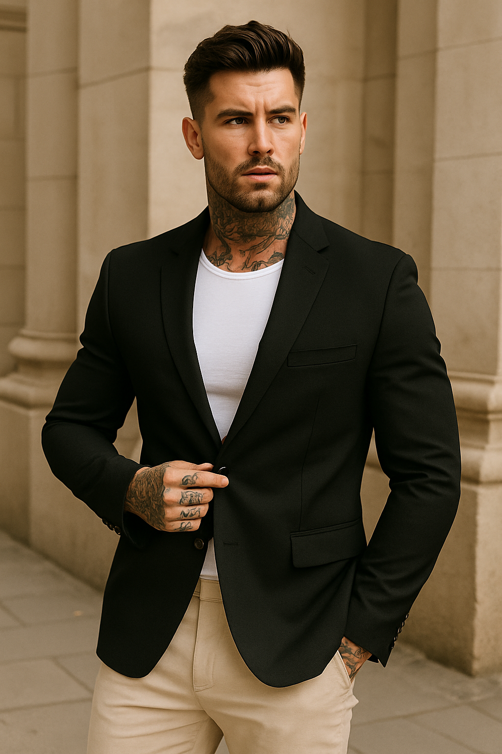 Modern Black Blazer with Tattoos