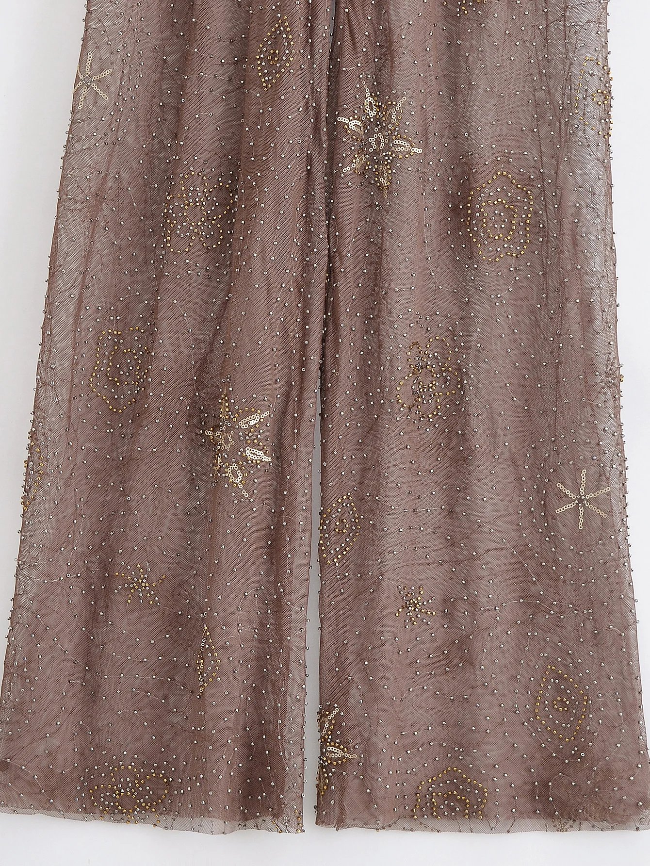 TRAFZA Sexy Chic Women Transparent Pants Sequins Straight Wide Leg Pants Fashion 2025 Spring Summer Holiday Party Trousers