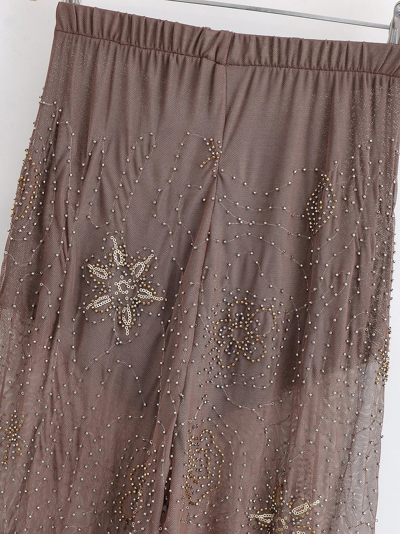 TRAFZA Sexy Chic Women Transparent Pants Sequins Straight Wide Leg Pants Fashion 2025 Spring Summer Holiday Party Trousers