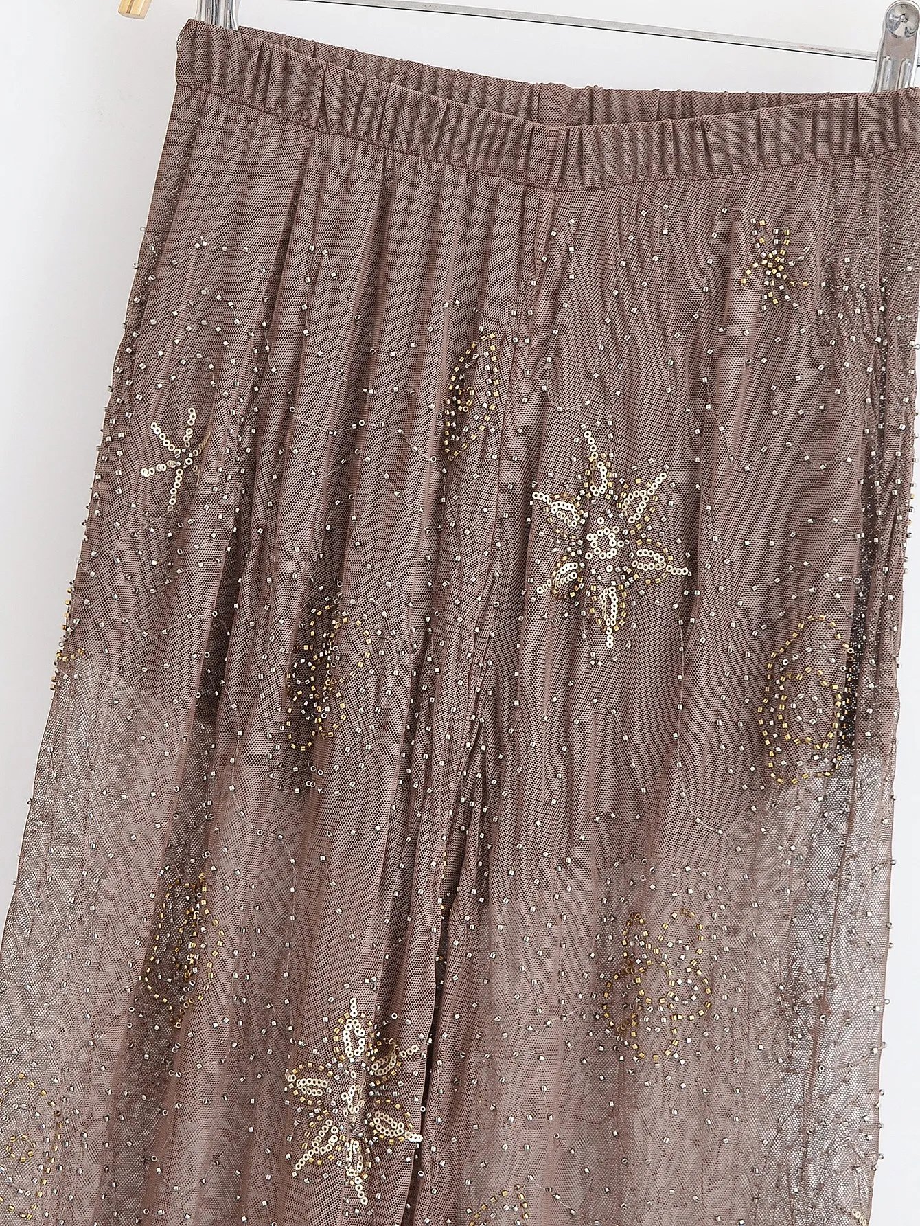 TRAFZA Sexy Chic Women Transparent Pants Sequins Straight Wide Leg Pants Fashion 2025 Spring Summer Holiday Party Trousers