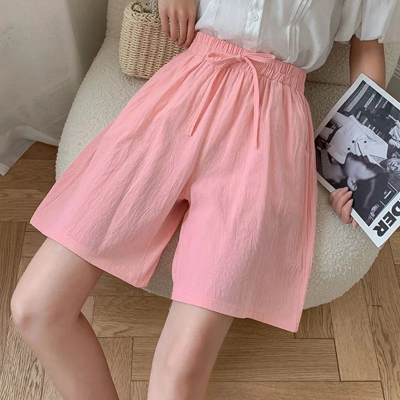 2025 New Summer Cotton Linen Shorts Women Gym Workout Shorts Solid Color Casual Basic Short Pants High Waisted Shorts Sport