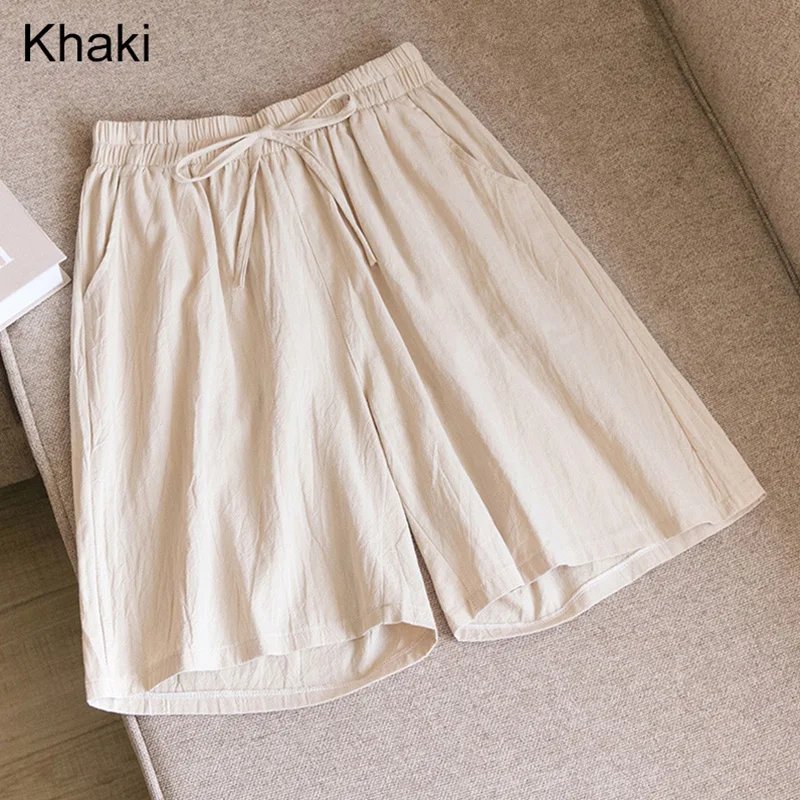 2025 New Summer Cotton Linen Shorts Women Gym Workout Shorts Solid Color Casual Basic Short Pants High Waisted Shorts Sport