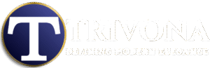 Trivona logo – gold-rimmed navy circle with a white T, beside the word TRIVONA in bold serif capitals