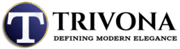 Trivona logo – gold-rimmed navy circle with a white T, beside the word TRIVONA in bold serif capitals