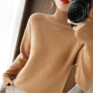 Women’s Turtleneck Sweater – Thick Knit Long Sleeve Pullover for Autumn & Winter 2025