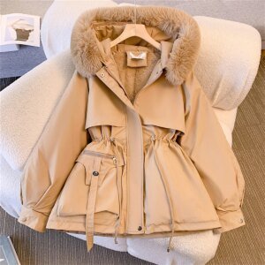 Women’s Padded Hooded Jacket – Warm Zip-Up Coat with Drawstring Hood for Autumn & Winter