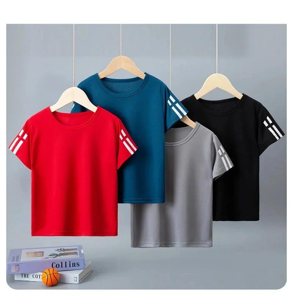 1/4 Pack Children's Summer Quick-drying Sports Short Sleeve Solid Color Joker Casual Plus Size Shirt Boys And Girls Running T-sh